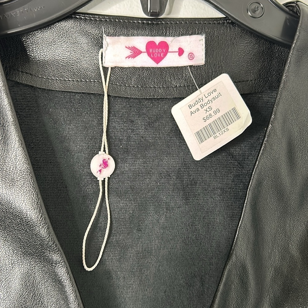 Buddy Love Ava Black Surplice Vegan Leather Bodysuit NWT - Picture 3 of 8
